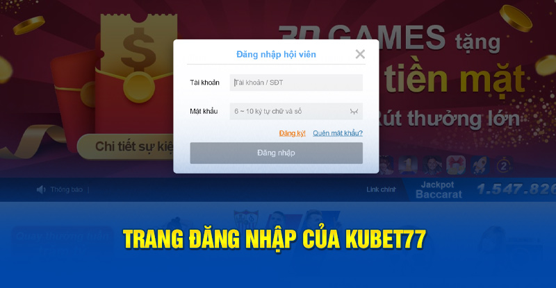 Trang đăng nhập của Kubet77